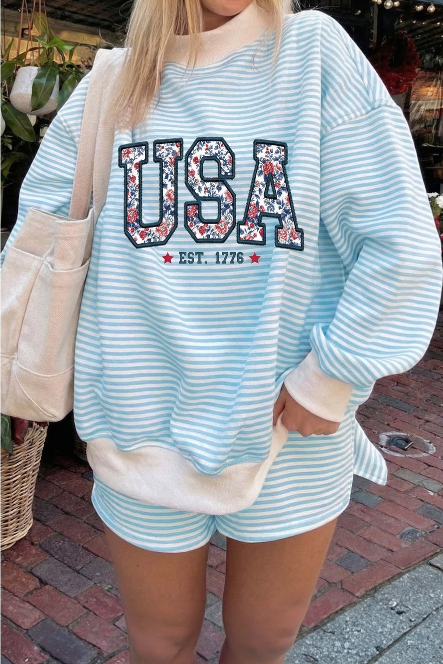 USA crew neck set with shorts