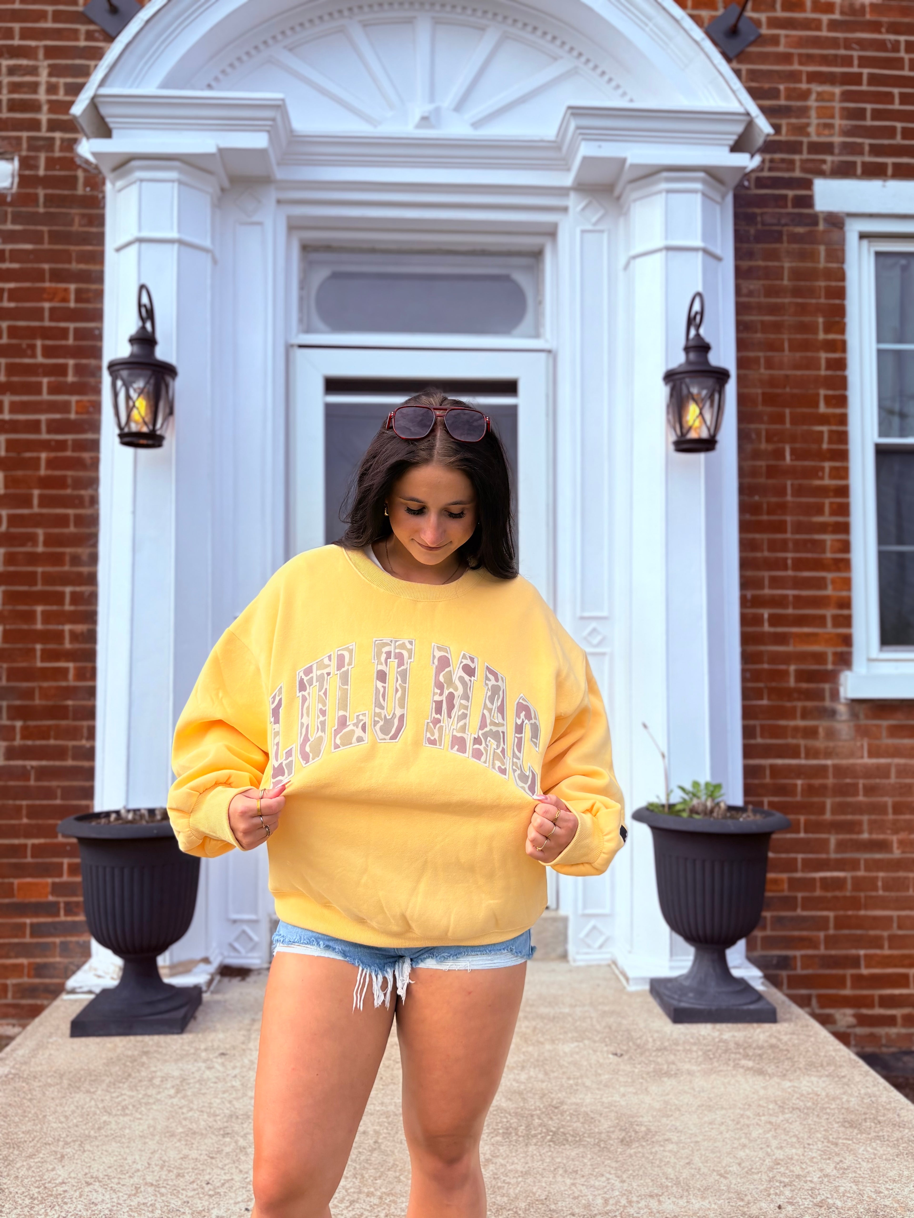 Yellow Camo Lulu Mac crew neck