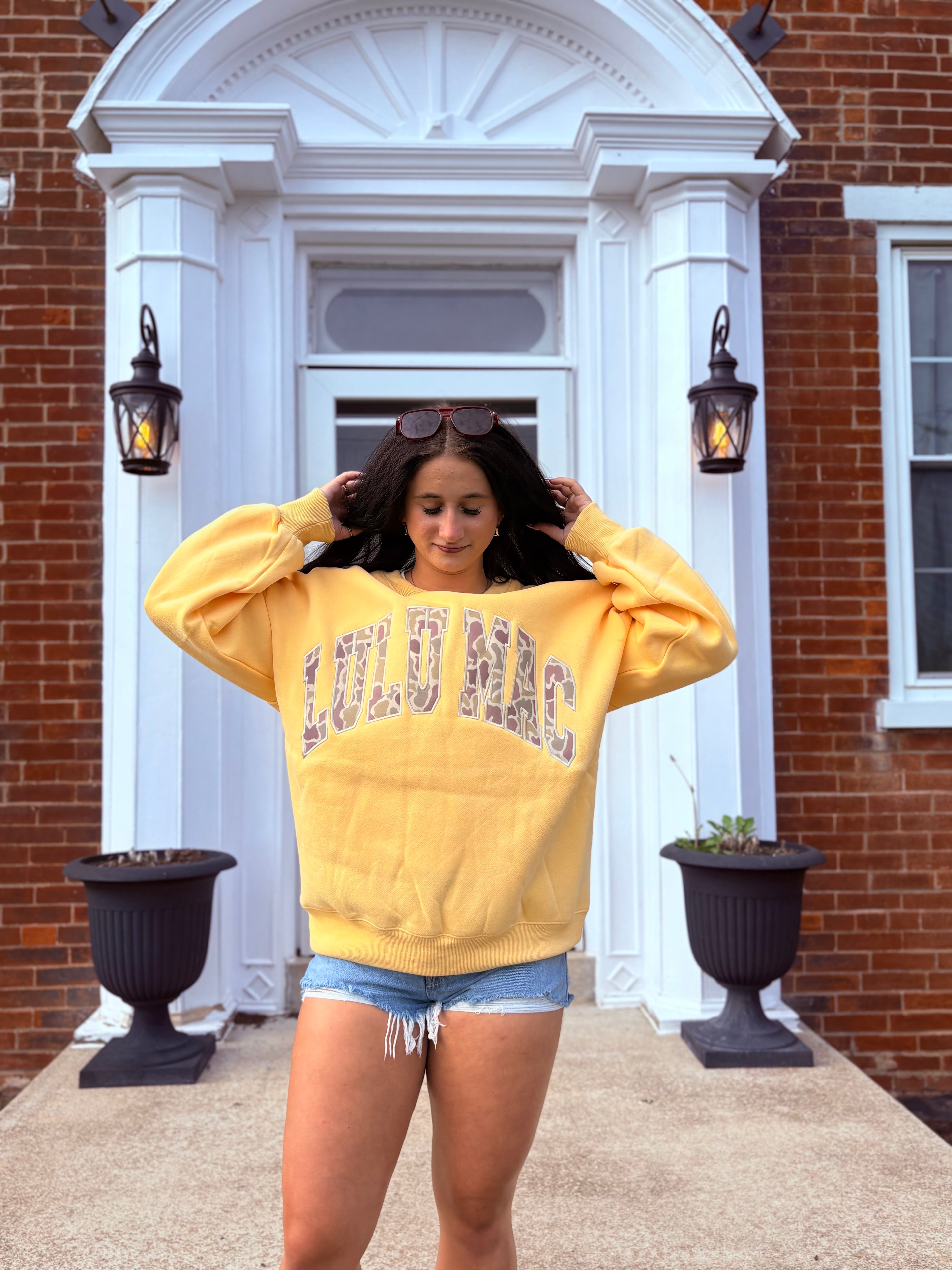 Yellow Camo Lulu Mac crew neck